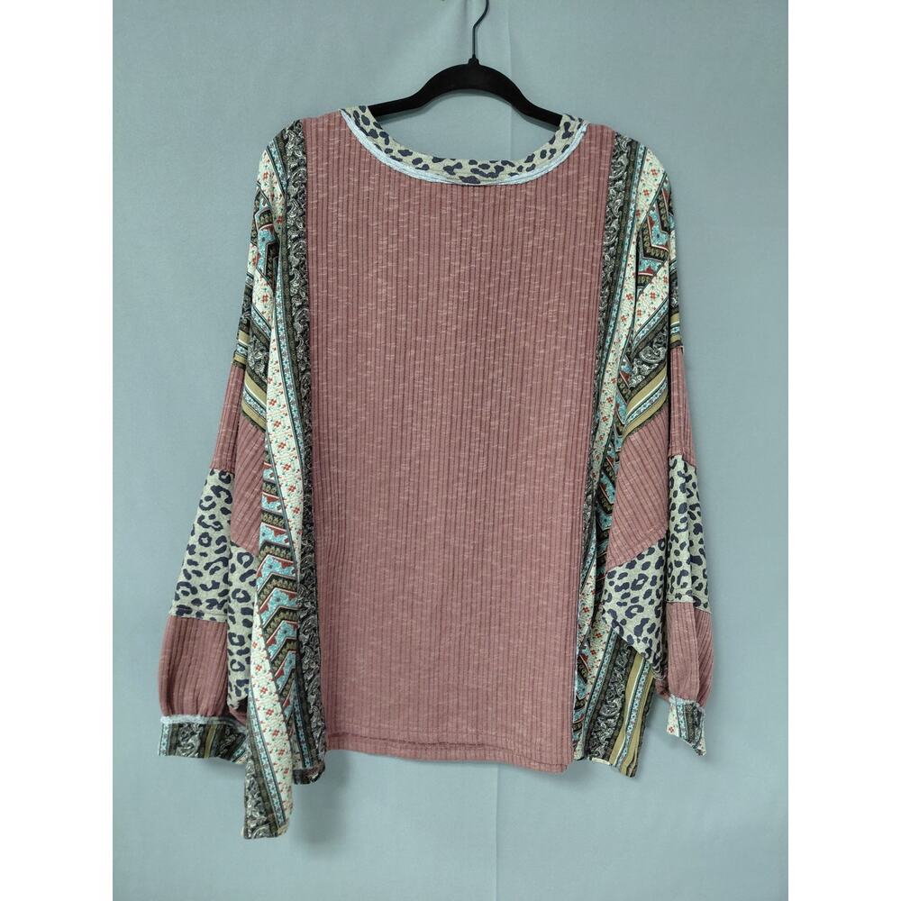 Gigio TH1028 Pink Ribbed Knit Stretch Colorblock Sweater Women Size M